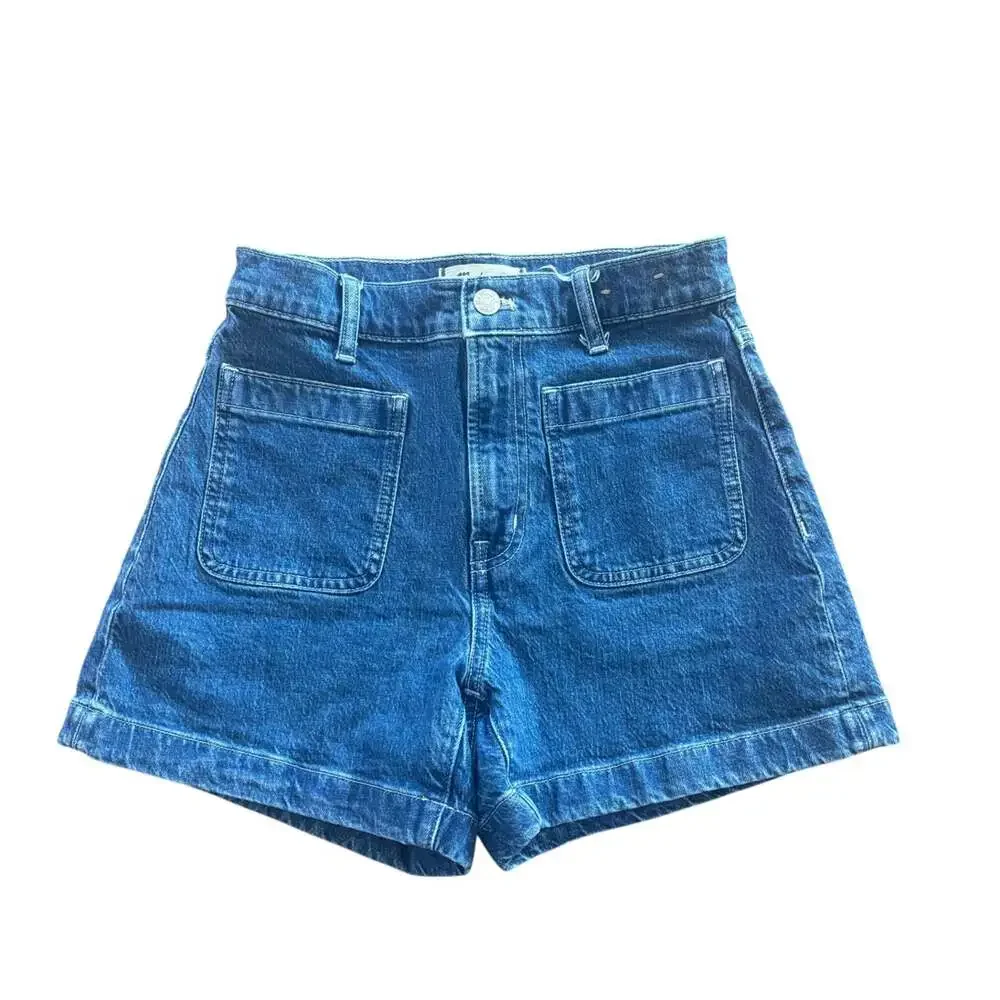 Madewell High-Rise Sailor Short Women 25 XS Blue Denim Patch Pocket Cuffed